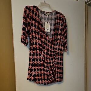 Dana Buchman Pink and Black Geometric Blouse